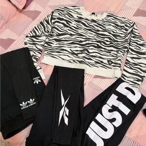 DKNY Zebra Print Cropped Blouse  - Black and White with three pair of leggins